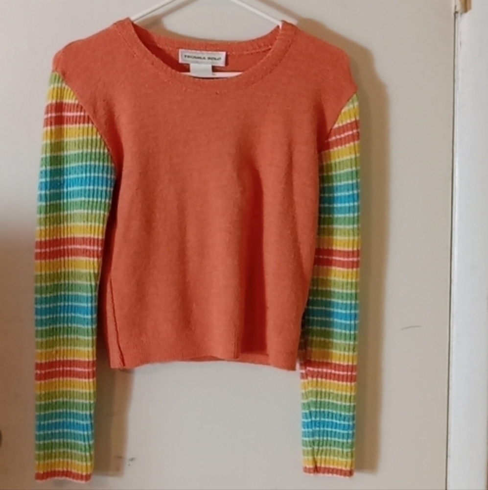 Y2K Vintage French designer "Tequila Solo" women's small orange sweater 🌈 Nwot